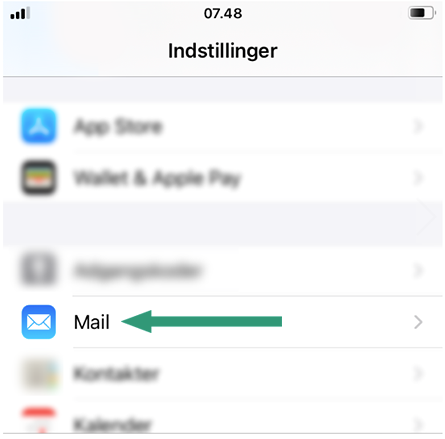 Menupunktet Mail i iOS Indstillinger